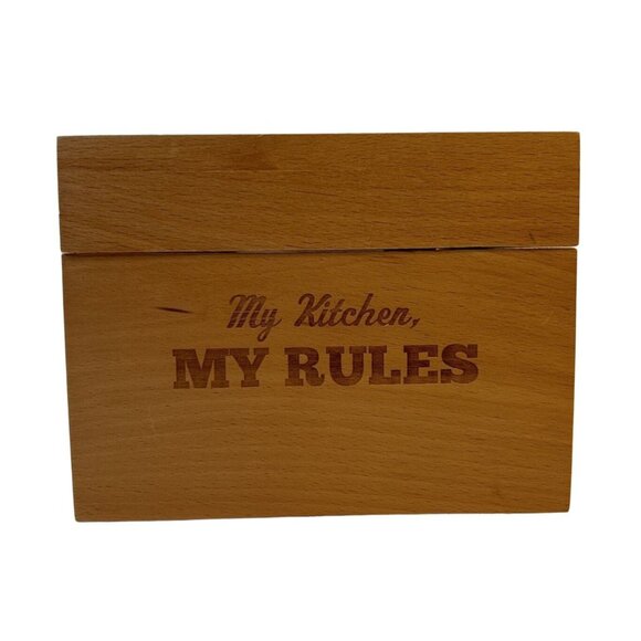 Cake Boss Beechwood Countertop Recipe Box w/Accessories "My Kitchen My Rules" - Picture 1 of 7